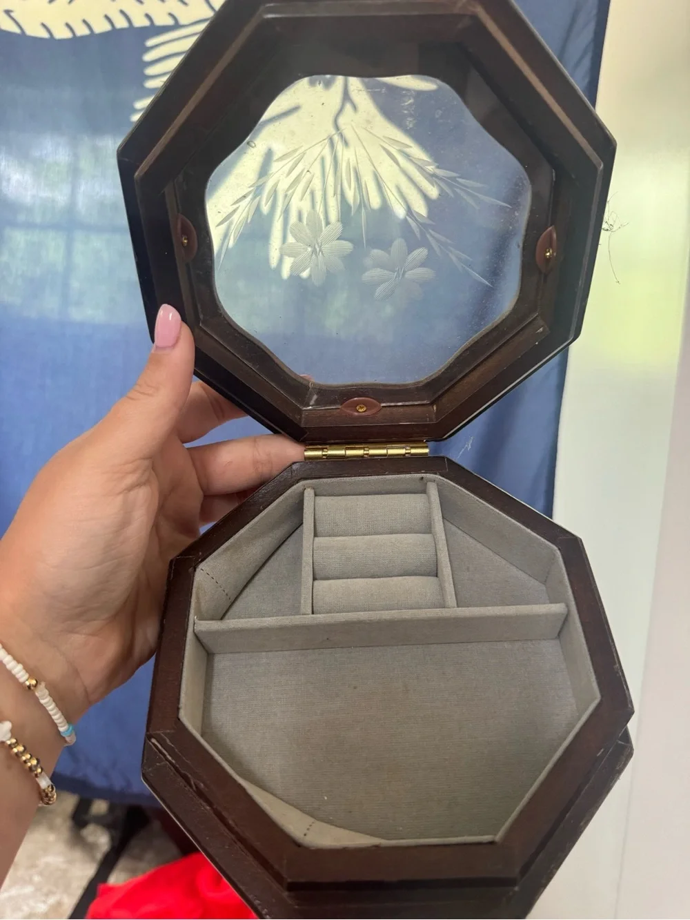 Classic Octagonal Jewelry Box with Gray Interior